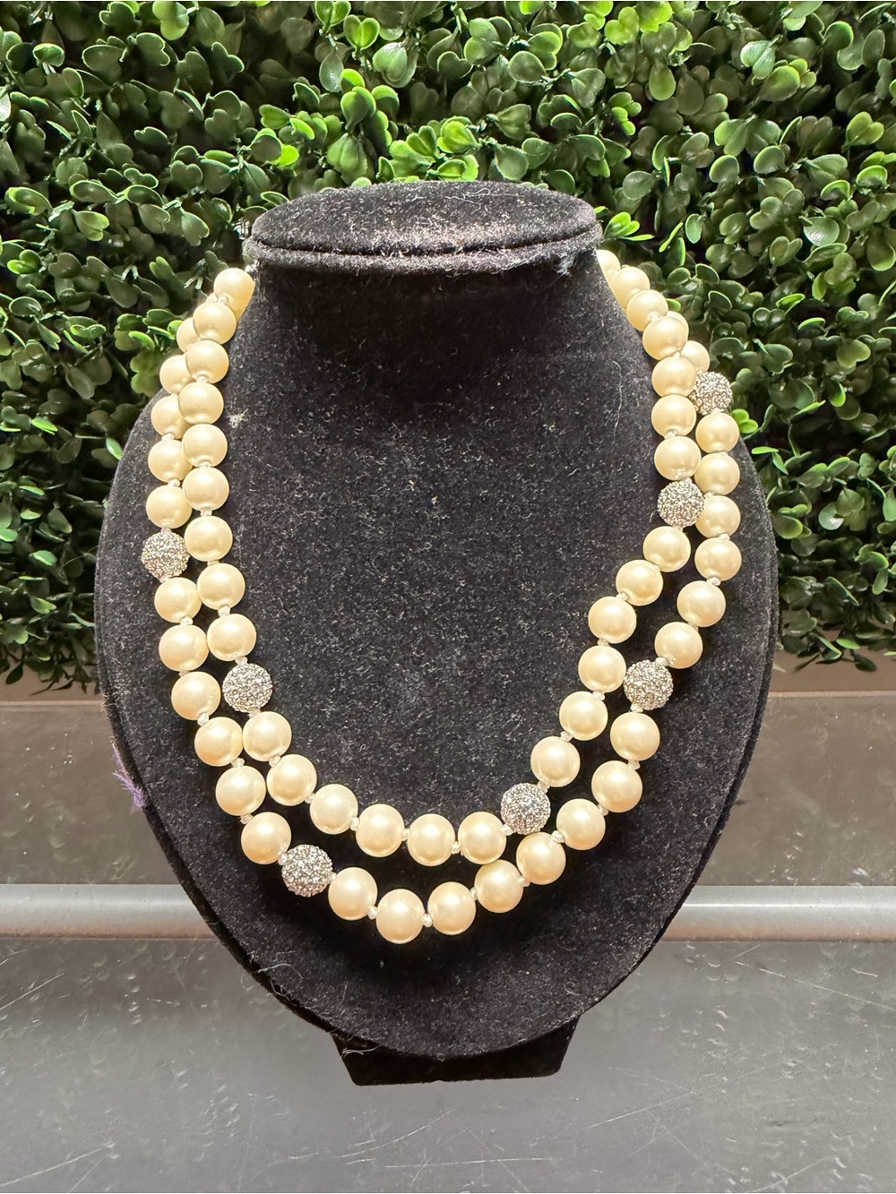 Talbots Cream Double-Strand Pearl Necklace with Sparkle Beads